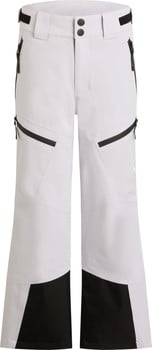 Weiße Skihose mit schwarzen Details und Reißverschlusstaschen.