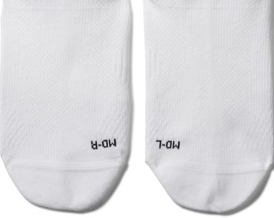 Zwei weiße Socken mit der Kennzeichnung MD-R und MD-L.