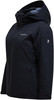 Dunkelblaue Damenjacke mit Kapuze und Peak Performance Logo auf der Brust.