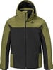Grüne und schwarze Herren-Skijacke mit Kapuze und Logo.