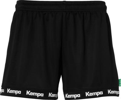 Schwarze Shorts mit Kempa-Logo am Saum und Bund.