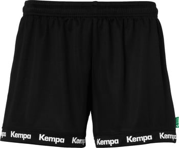 Schwarze Shorts mit Kempa-Logo am Saum und Bund.