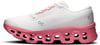 Weiße Laufschuhe mit pinker Sohle und Mesh-Obermaterial.