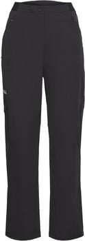 Schwarze Outdoorhose mit Reißverschlusstaschen und Markenlogo.