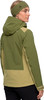 Damen-Grünjacke mit Kapuze, beige Einsätzen und Stirnband.