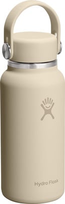 Beige Hydro Flask Flasche mit Griff und Logo. Beige Hydro Flask Flasche mit Griff und Logo.