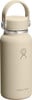 Beige Hydro Flask Flasche mit Griff und Logo.