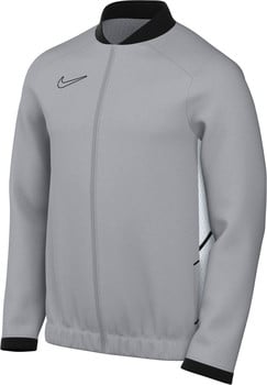 Sivá bunda Nike s čiernym golierom a logom na hrudi.