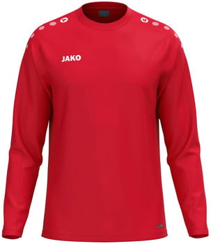 Roten Langarmshirt von Jako mit weißem Logo.