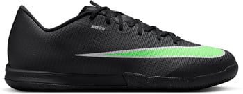 Schwarzer Herren Hallenfußballschuh von Nike mit neongrünem Logo und Nike Skin Schriftzug.