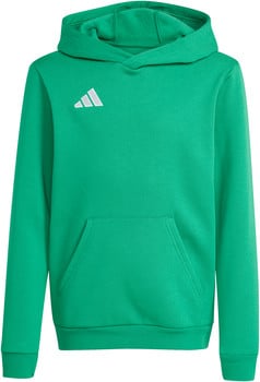Grüner Kapuzenpullover mit Adidas-Logo auf der Brust.