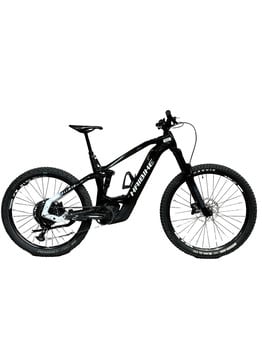 Schwarzes Haibike E-Mountainbike mit Federung vorne und hinten.