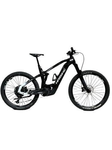 Schwarzes Haibike E-Mountainbike mit Federung vorne und hinten.