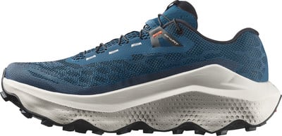 Blauer Laufschuh mit markanter weißer Zwischensohle und schwarzer Außensohle. Blauer Laufschuh mit markanter weißer Zwischensohle und schwarzer Außensohle.