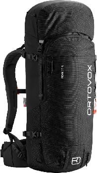 Schwarzer Rucksack Ortovox Peak 32 S mit weißem Logo und Gurten.