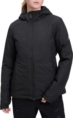 Schwarze Damenjacke mit Kapuze, Reißverschluss und Taschen. Schwarze Damenjacke mit Kapuze, Reißverschluss und Taschen.