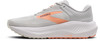 Graue Brooks-Laufschuhe mit orangefarbenem Logo und Sohle.