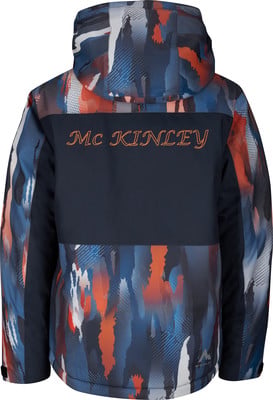 Rückseite der McKinley Jacke mit buntem Aufdruck und Markenlogo.