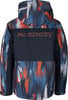 Rückseite der McKinley Jacke mit buntem Aufdruck und Markenlogo.
