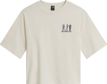 Beiges T-Shirt von The North Face mit Skiaufdruck und Schriftzug.
