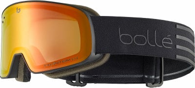 Bolle Skibrille mit orangefarbener Linse und schwarzem Band. Bolle Skibrille mit orangefarbener Linse und schwarzem Band.