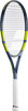 Tennisschläger mit dunkelblauem Rahmen und gelben Details.