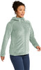 Damen-Fleecejacke mit Kapuze in Minzgrün, mit dunkelblauer Hose.