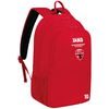 Ein roter Rucksack mit JAKO, Intersport und SPG Logo, mit der Zahl 10.