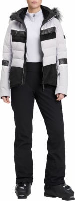 Damen-Skijacke und Hose mit Kunstpelz an der Kapuze.