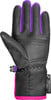 Schwarzer Handschuh mit lila und rosa Details, wasserdicht und weich.