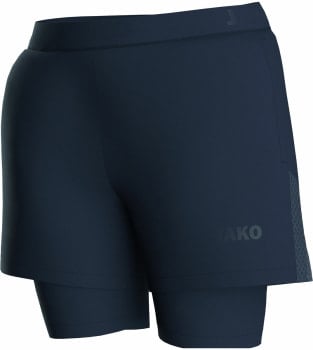 Dunkelblaue Herrenshorts mit integrierten Leggings und JAKO-Logo.