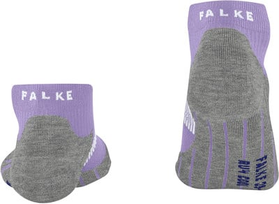 Zwei lila und graue Falke-Socken mit Logo. Zwei lila und graue Falke-Socken mit Logo.