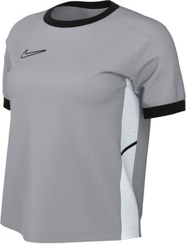 Graues Nike-Shirt mit schwarzem Kragen und Logo, seitliche Mesh-Einsätze.