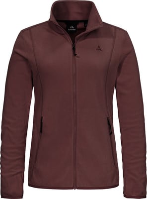 Dunkelweinrote Damen-Fleecejacke mit Reißverschluss und Logo. Dunkelweinrote Damen-Fleecejacke mit Reißverschluss und Logo.