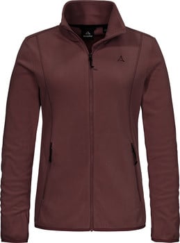 Dunkelweinrote Damen-Fleecejacke mit Reißverschluss und Logo.