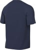 Rückseite eines dunkelblauen Kurzarm-T-Shirts mit feinem Muster.