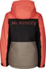 Rückseite einer rosa Jacke mit schwarzem und beigem Streifen und Mc KINLEY-Aufschrift.
