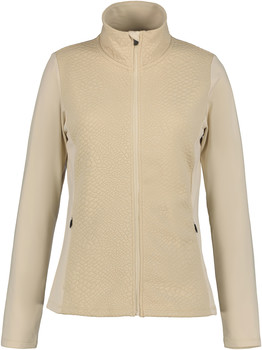 Beige Jacke mit Reißverschluss und strukturierter Vorderseite.