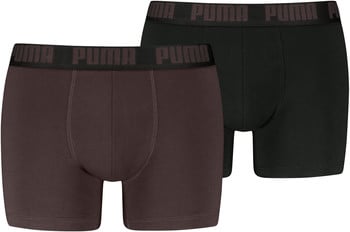 Zwei Puma Boxershorts in Braun und Schwarz mit Logo-Bund.