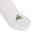 Weiße Adidas-Socke mit braunem Logo.