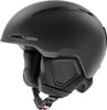 Schwarzer UVEX Skihelm mit Belüftung und verstellbarem Riemen.
