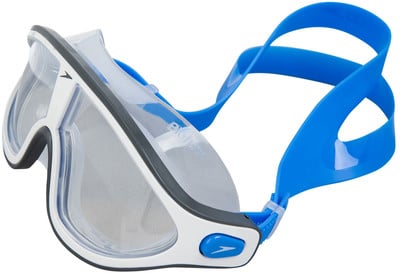 Speedo Schwimmbrille mit blauem Band und weißem Rahmen. Speedo Schwimmbrille mit blauem Band und weißem Rahmen.