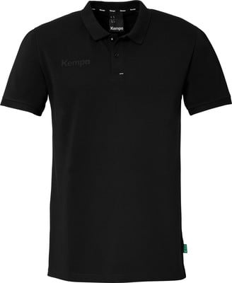 Schwarzes Herren-Poloshirt von Kempa mit kurzen Ärmeln und Logo auf der Brust. Schwarzes Herren-Poloshirt von Kempa mit kurzen Ärmeln und Logo auf der Brust.