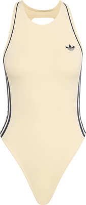 Beige Badeanzug von Adidas mit dunkelblauen Streifen. Beige Badeanzug von Adidas mit dunkelblauen Streifen.