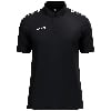 Schwarzes Herren-Poloshirt von Jako mit Logo auf der Brust und Streifen auf den Schultern.