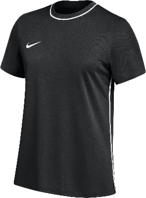Schwarzes Nike-T-Shirt mit weißem Logo und weißen Seitenstreifen. Schwarzes Nike-T-Shirt mit weißem Logo und weißen Seitenstreifen.