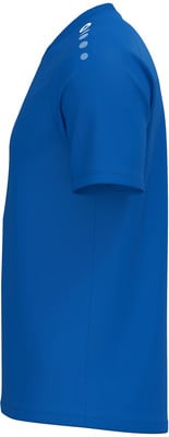 Blaues T-Shirt mit kurzen Ärmeln und Logo auf der Schulter. Blaues T-Shirt mit kurzen Ärmeln und Logo auf der Schulter.