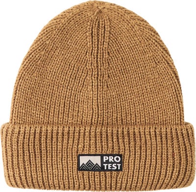 Braune Strickmütze mit Protest-Logo und Bergen. Braune Strickmütze mit Protest-Logo und Bergen.