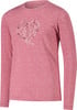 Ein rosafarbenes Langarmshirt mit einem Aufdruck eines Herzens aus Blumen und Blättern.