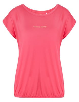 Rosa T-Shirt mit kurzen Ärmeln und Venice Beach Aufdruck. Rosa T-Shirt mit kurzen Ärmeln und Venice Beach Aufdruck.